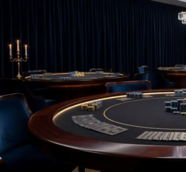 Ciemna sala z nastrojowym oświetleniem przygotowana na wieczór pokerowy