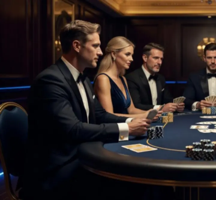 Elegancki stół pokerowy z prowadzącym podczas wieczoru eventowego