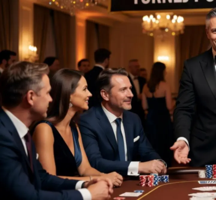 Polski prowadzący pokerowy tłumaczący zasady przy stole